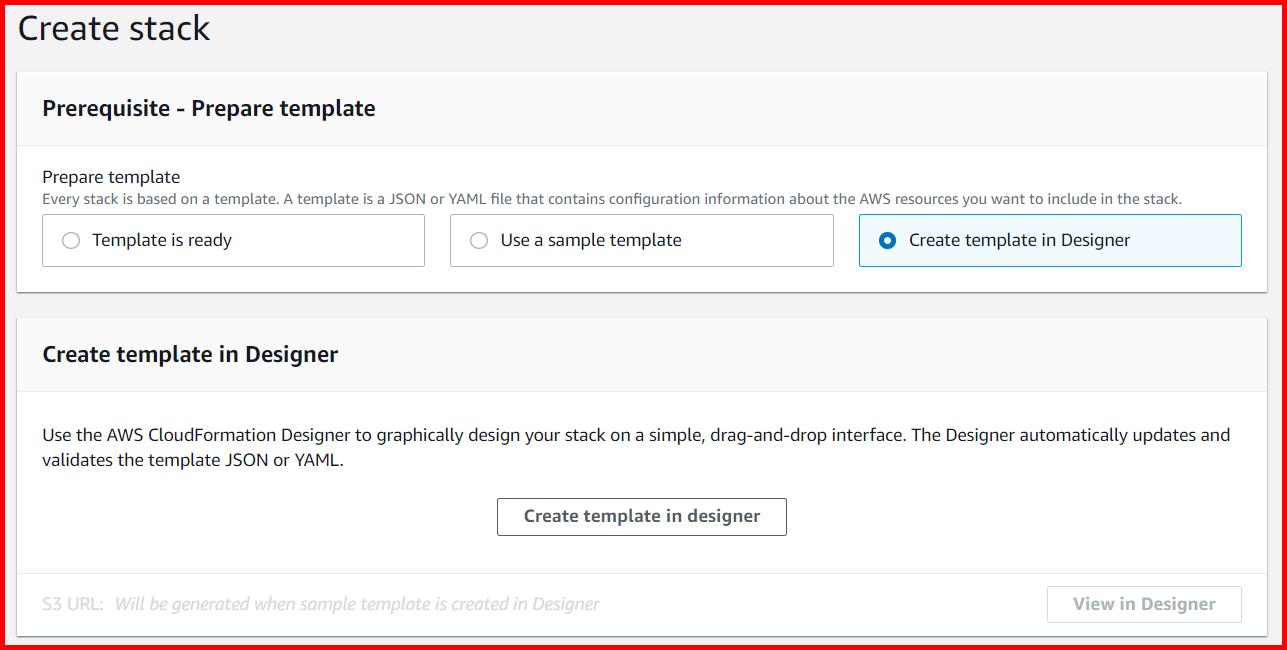 Picture showing selecting the Create template in Designer radio button